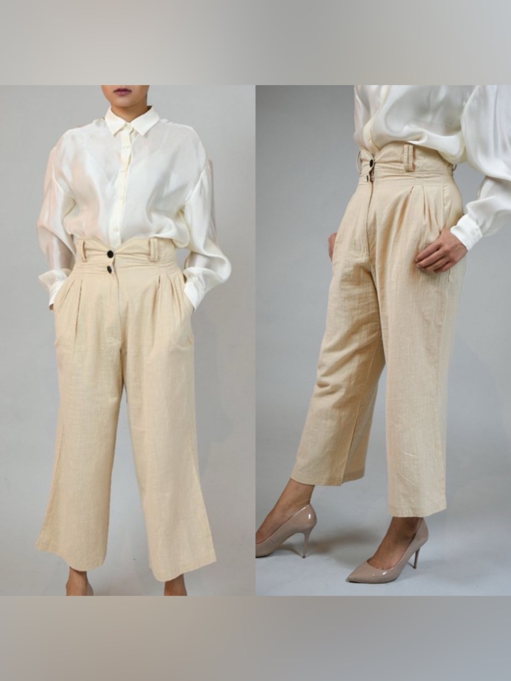 HOUSE OF SUNNY PLEATED WIDE LINEN PANTS - BEIGE Size US 2